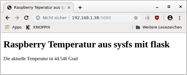 Webseite mit der CPU-Temperatur